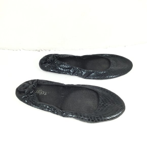 CitySlips Women's Snake Print Foldable Flats Black Size Small 5-6.5 - Picture 1 of 11